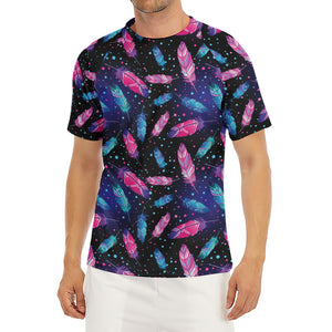 Native Feather Pattern Print Men's Short Sleeve Rash Guard