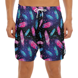 Native Feather Pattern Print Men's Split Running Shorts