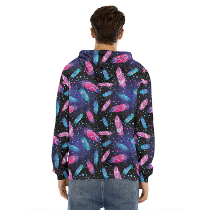 Native Feather Pattern Print Men's Velvet Pullover Hoodie