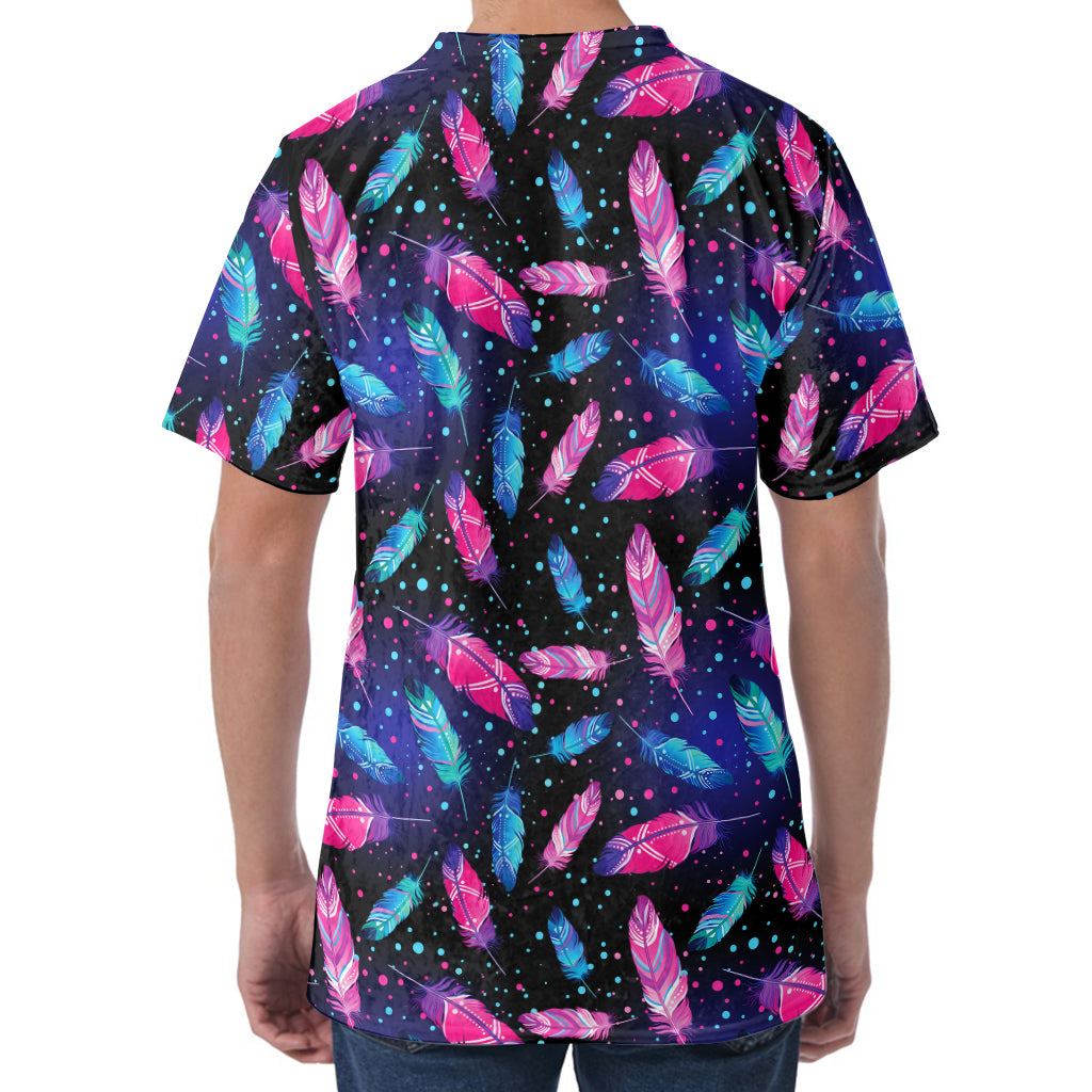 Native Feather Pattern Print Men's Velvet T-Shirt