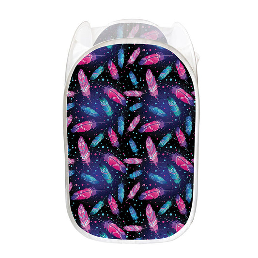 Native Feather Pattern Print Mesh Laundry Hamper