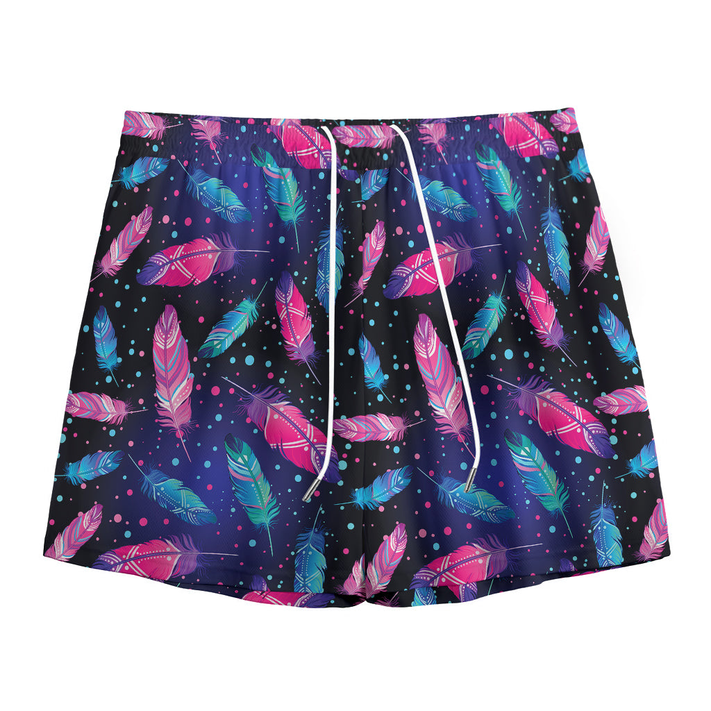 Native Feather Pattern Print Mesh Shorts