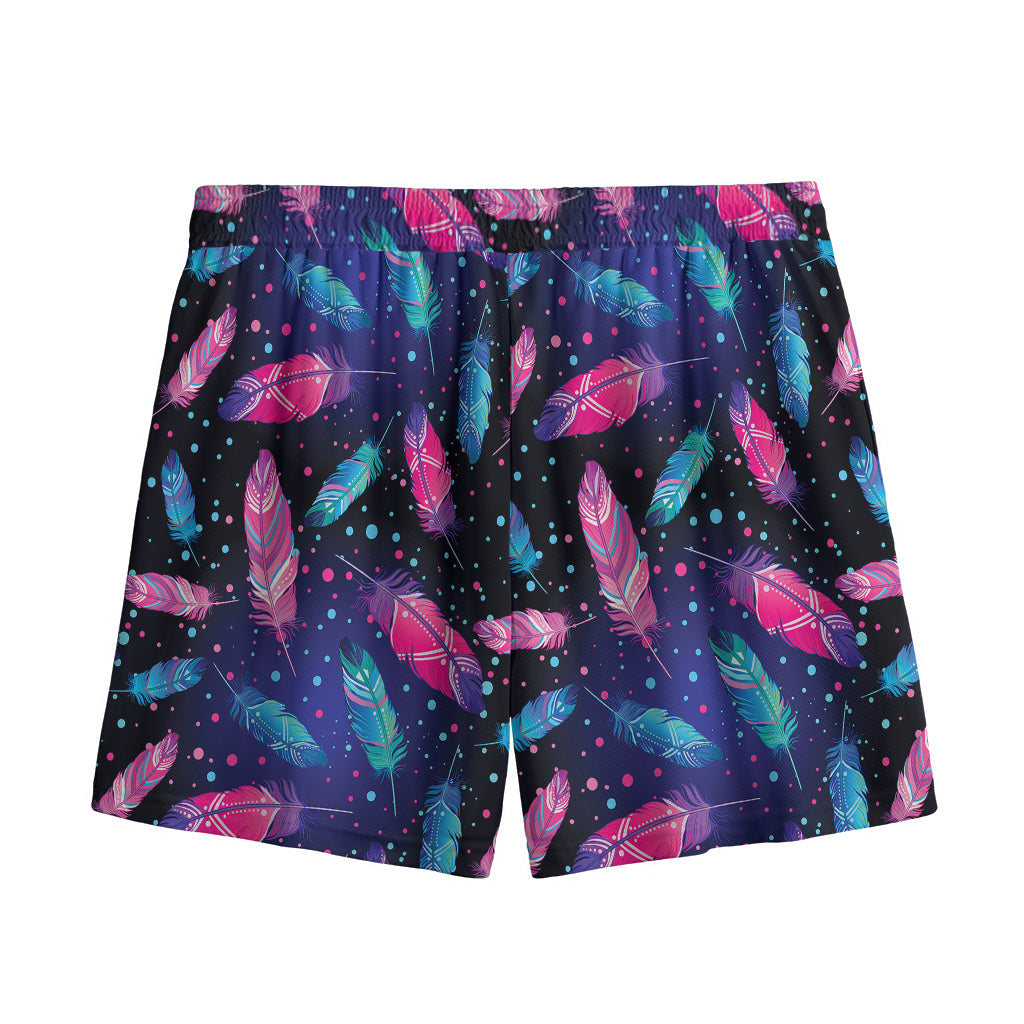 Native Feather Pattern Print Mesh Shorts