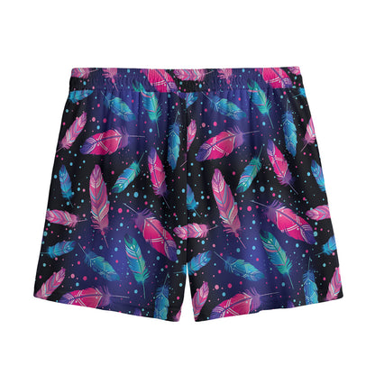 Native Feather Pattern Print Mesh Shorts