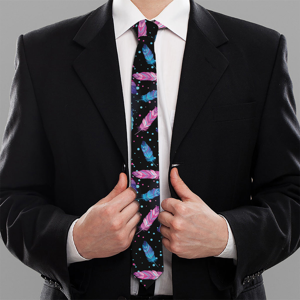 Native Feather Pattern Print Necktie