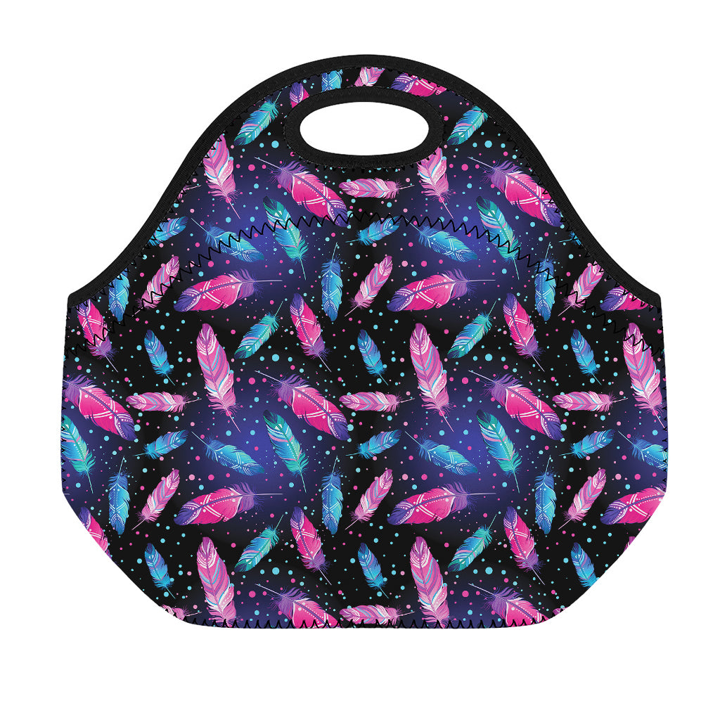 Native Feather Pattern Print Neoprene Lunch Bag