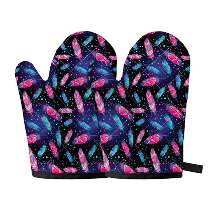 Native Feather Pattern Print Oven Mitts