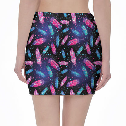 Native Feather Pattern Print Pencil Mini Skirt