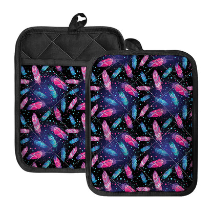 Native Feather Pattern Print Pot Holders With Pocket