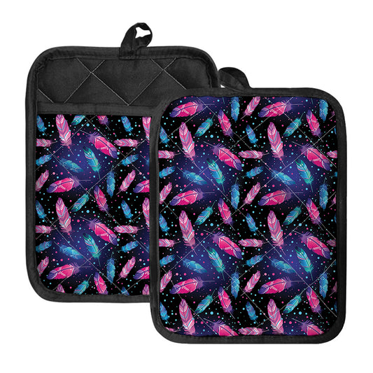Native Feather Pattern Print Pot Holders With Pocket