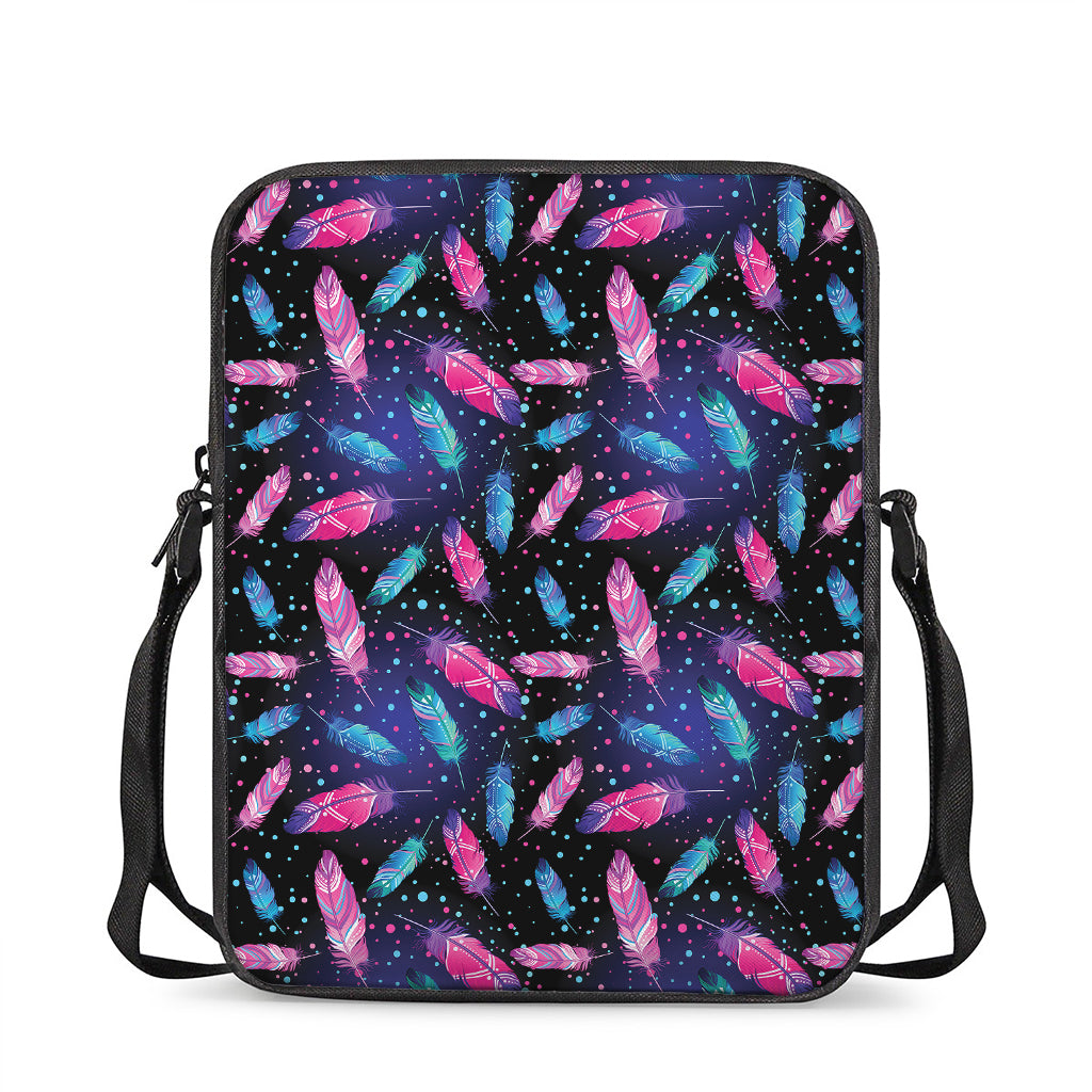 Native Feather Pattern Print Rectangular Crossbody Bag