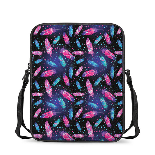 Native Feather Pattern Print Rectangular Crossbody Bag