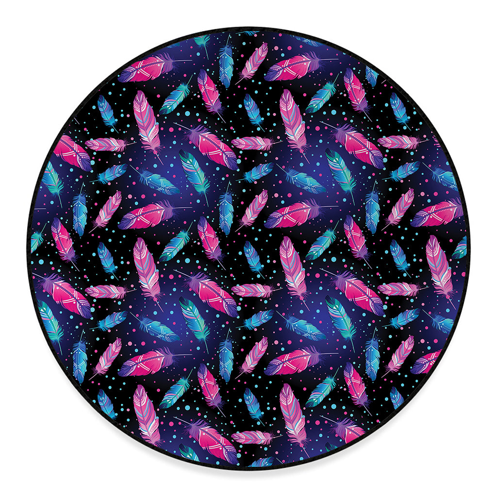Native Feather Pattern Print Round Floor Mat