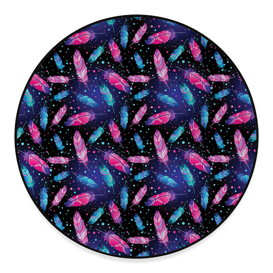 Native Feather Pattern Print Round Floor Mat
