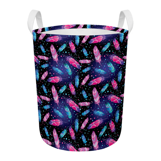 Native Feather Pattern Print Round Laundry Basket