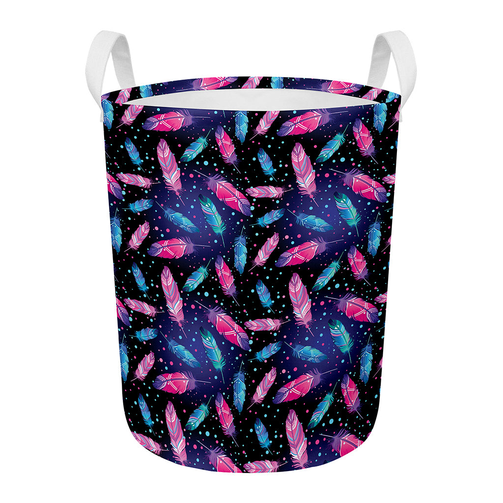 Native Feather Pattern Print Round Laundry Basket