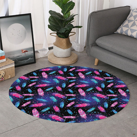 Native Feather Pattern Print Round Rug