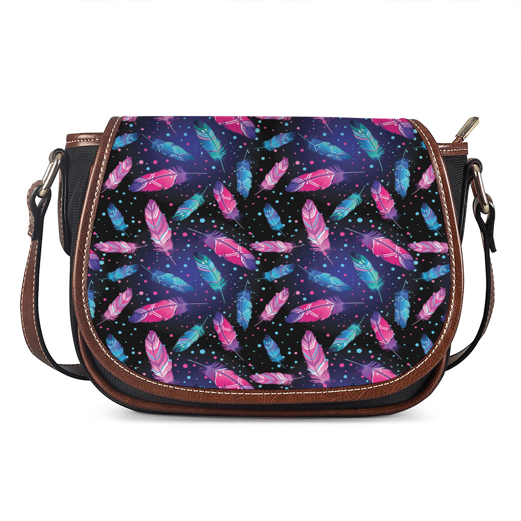 Native Feather Pattern Print Saddle Bag