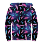 Native Feather Pattern Print Sherpa Lined Zip Up Hoodie