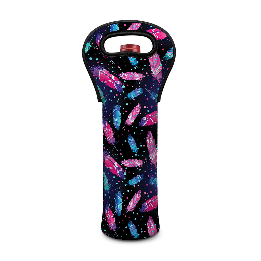 Native Feather Pattern Print Single Neoprene Wine Tote
