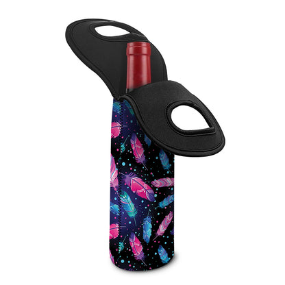 Native Feather Pattern Print Single Neoprene Wine Tote