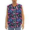 Native Feather Pattern Print Sleeveless Baseball Jersey