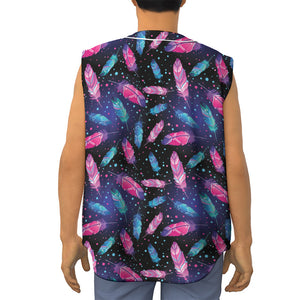 Native Feather Pattern Print Sleeveless Baseball Jersey