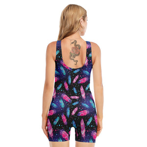 Native Feather Pattern Print Sleeveless One Piece Swimsuit