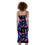 Native Feather Pattern Print Slim Fit Midi Cami Dress