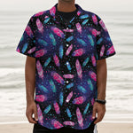 Native Feather Pattern Print Textured Short Sleeve Shirt