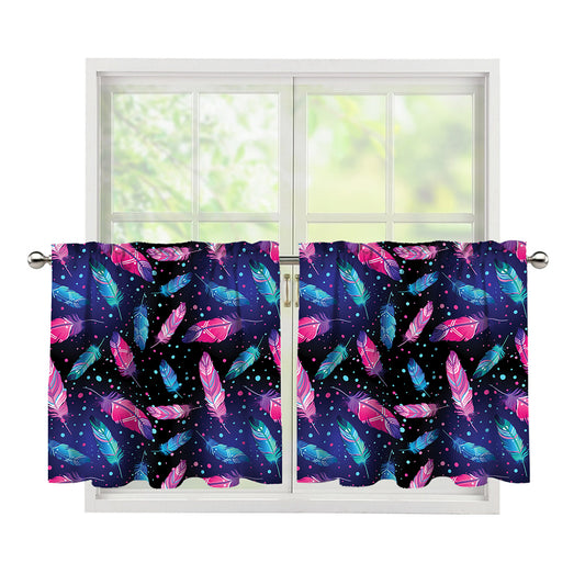 Native Feather Pattern Print Tier Curtains