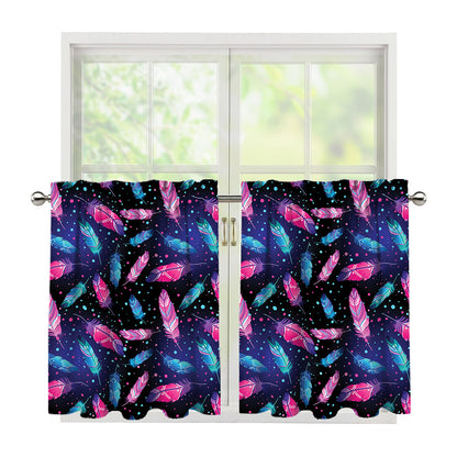 Native Feather Pattern Print Tier Curtains