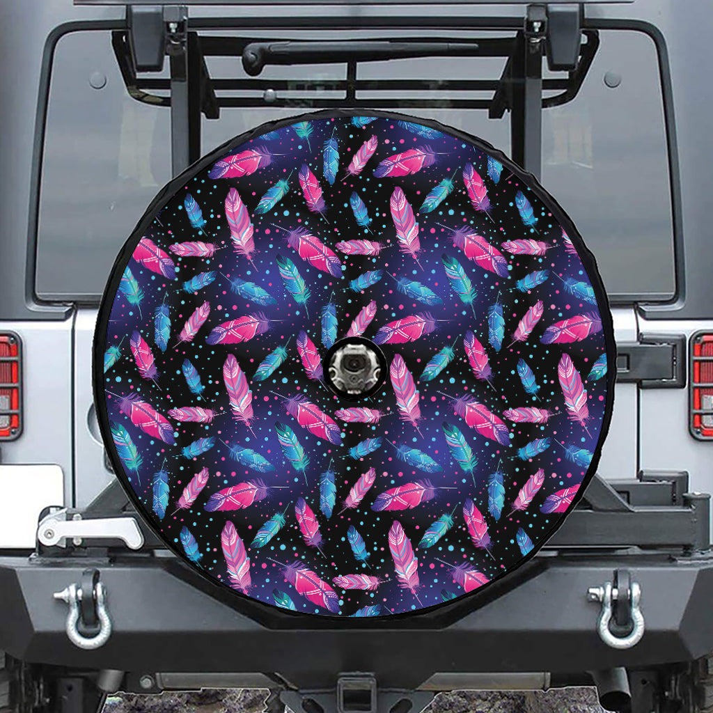Native Feather Pattern Print Tire Cover With Camera Hole
