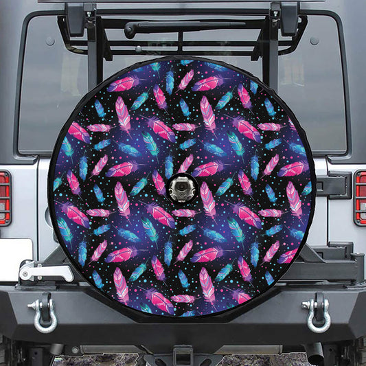 Native Feather Pattern Print Tire Cover With Camera Hole