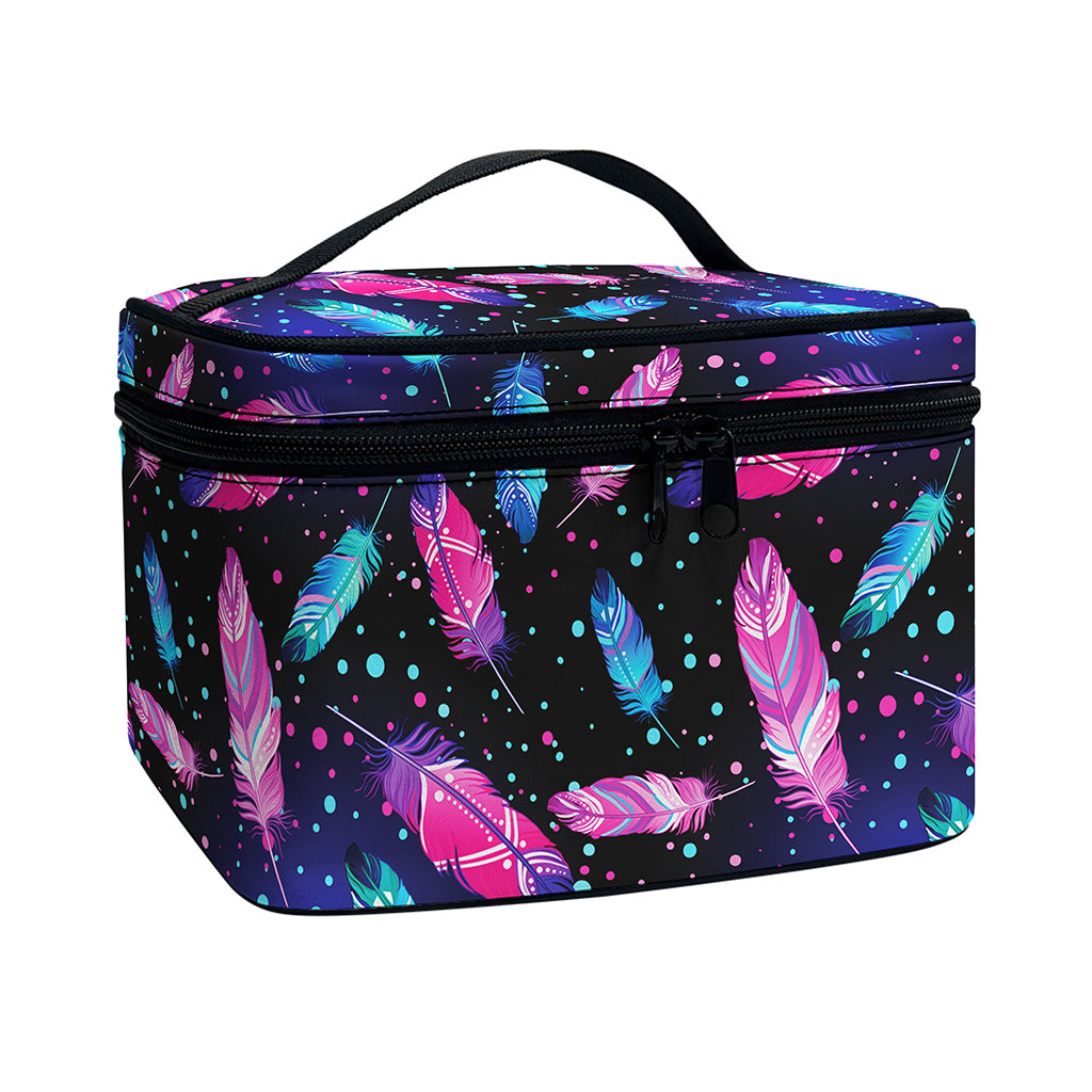 Native Feather Pattern Print Travel Makeup Bag