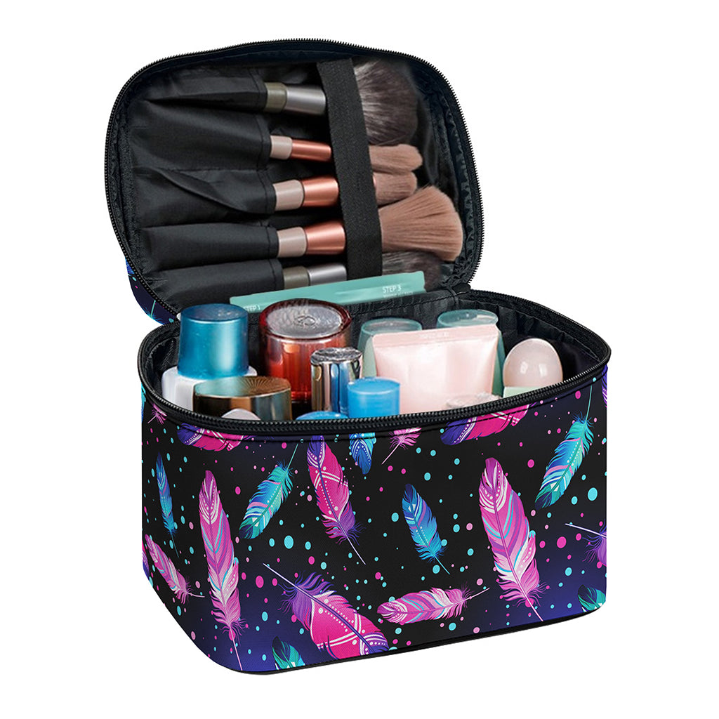 Native Feather Pattern Print Travel Makeup Bag