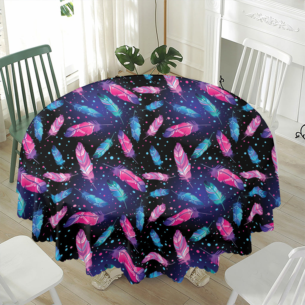 Native Feather Pattern Print Waterproof Round Tablecloth