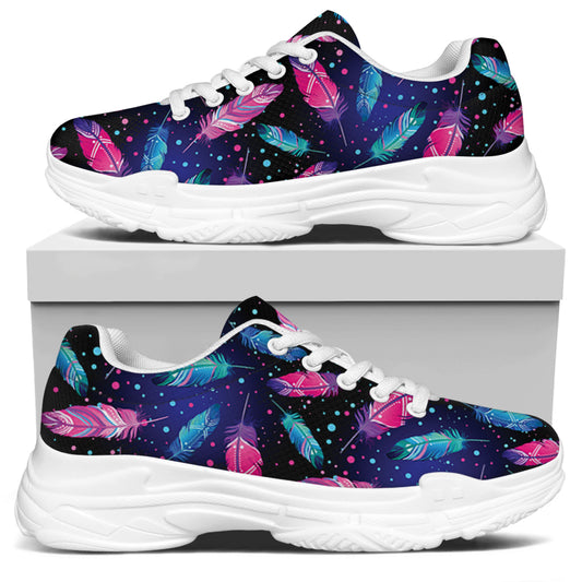 Native Feather Pattern Print White Chunky Shoes