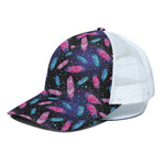 Native Feather Pattern Print White Mesh Trucker Cap