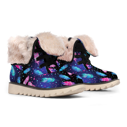 Native Feather Pattern Print Winter Boots