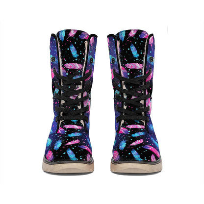 Native Feather Pattern Print Winter Boots