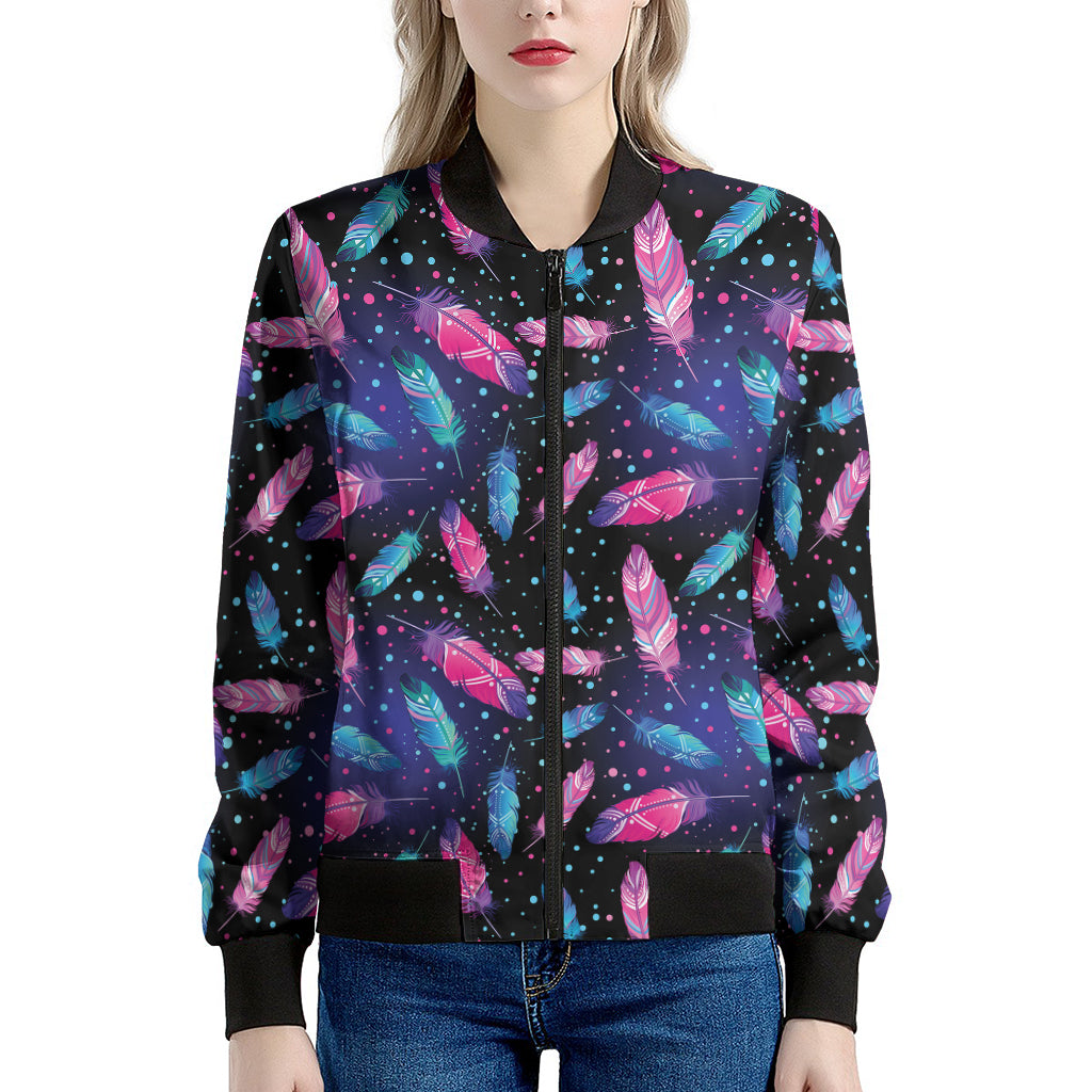 Native Feather Pattern Print Women's Bomber Jacket