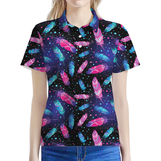 Native Feather Pattern Print Women's Polo Shirt