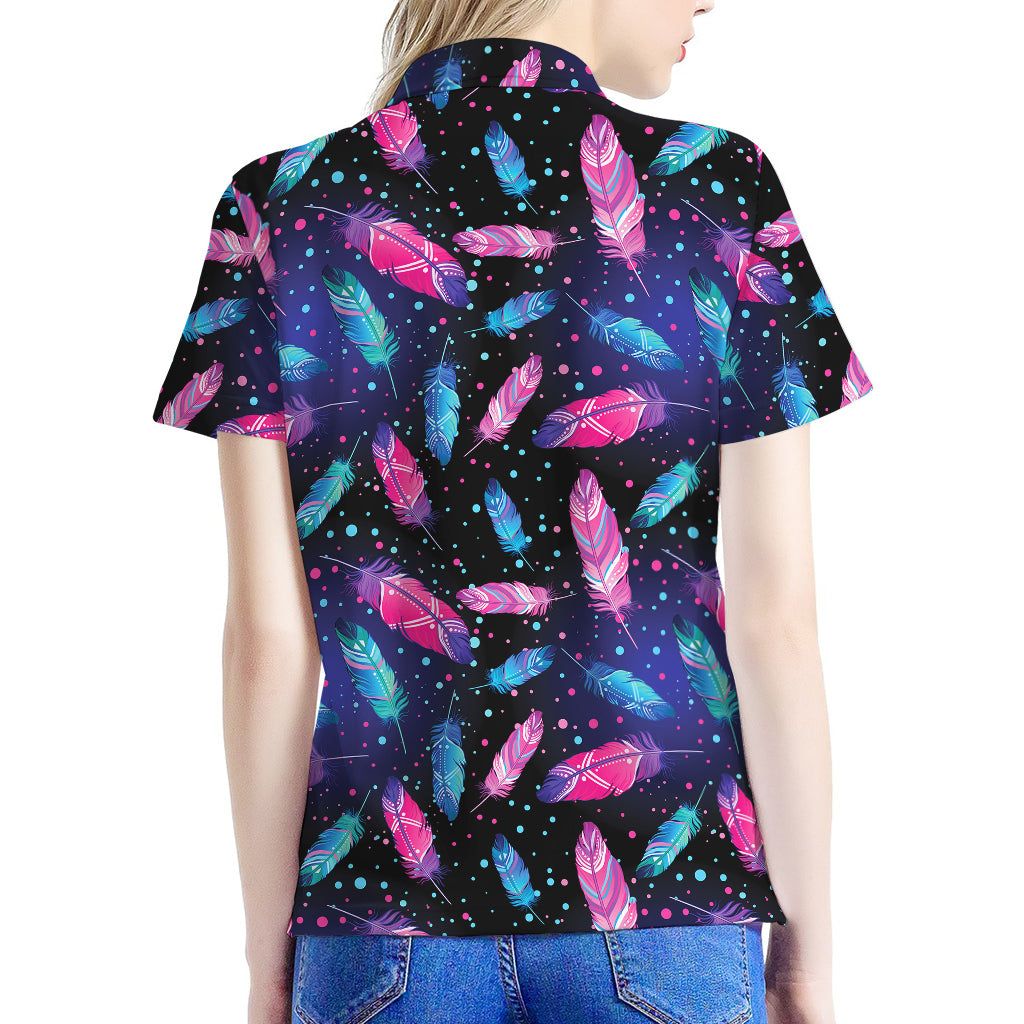 Native Feather Pattern Print Women's Polo Shirt