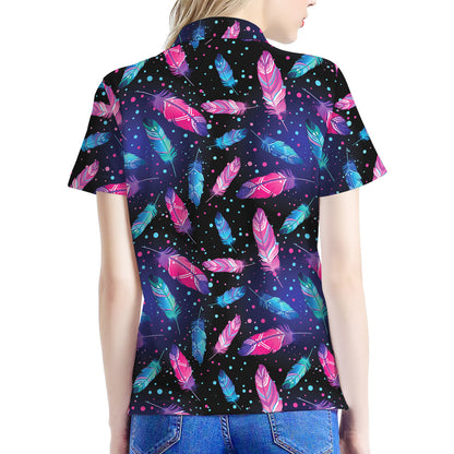 Native Feather Pattern Print Women's Polo Shirt