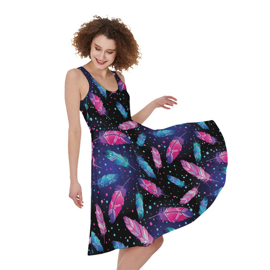 Native Feather Pattern Print Women's Sleeveless Dress