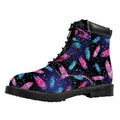 Native Feather Pattern Print Padded Collar Lace Up Boots
