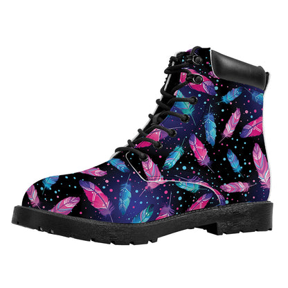 Native Feather Pattern Print Work Boots