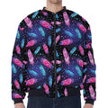 Native Feather Pattern Print Zip Sleeve Bomber Jacket