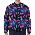 Native Feather Pattern Print Zip Sleeve Bomber Jacket